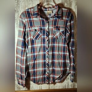 Passport Women's Plaid Button-Down Shirt - Gray, Red, Blue